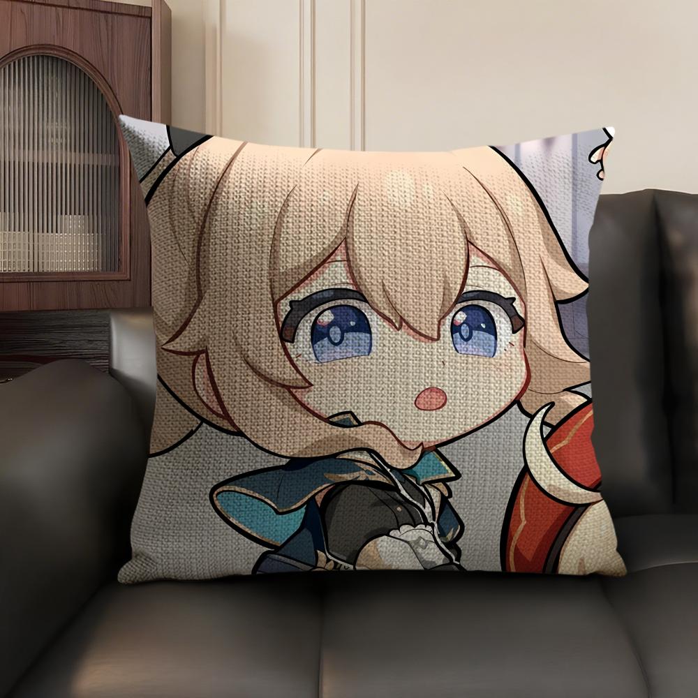 Jean Cute Cute Genshin Impact Cushion Cover Natural Linen Organic Fabric DoubleSided Printing Sofa Home Decor Gift Pillow Case