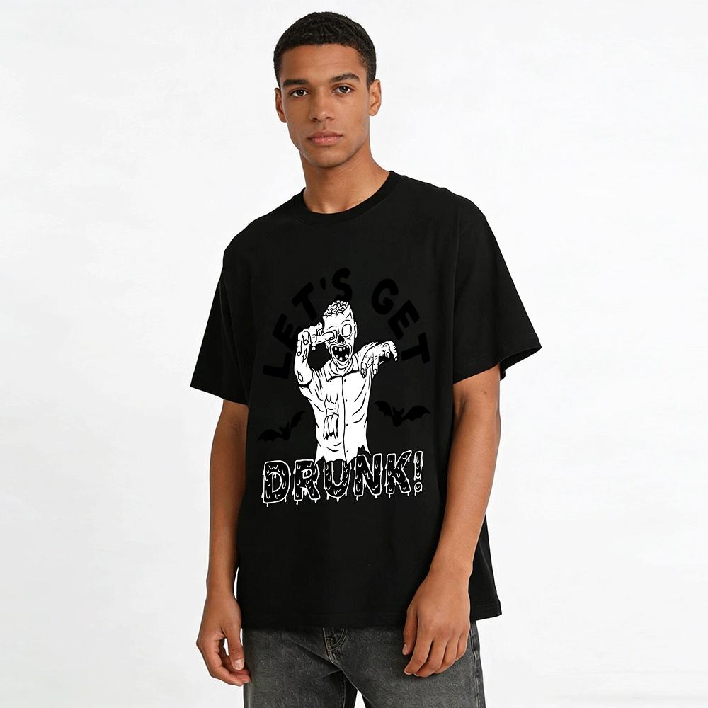 Halloween Funny Zombie Print Top Party Drinking Theme T-Shirt Pure cotton T-shirt