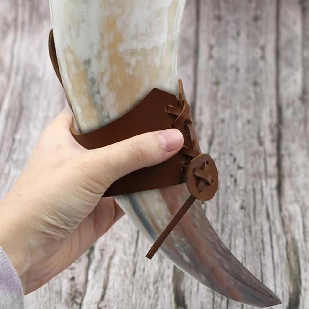 Brun Läder Drickshorn Hylster Justerbar Rem Mugg Hållare Tankard Hängare Elegant Taktisk Muggskydd