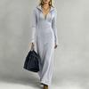 Großformat Damen Kapuzenkleid mit halbem Reißverschluss Gerippt Dehnbar Schmale Taille Langarm Langes Sweatshirtkleid