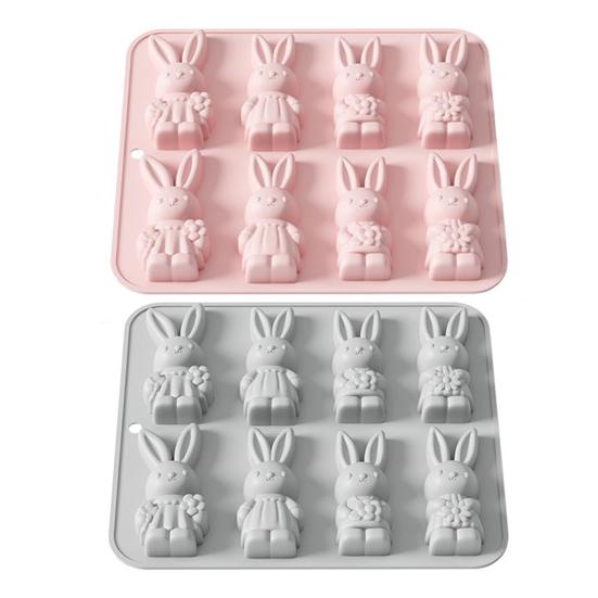 Oster-Silikonform 8 Mulden 3D-Hasenform Antihaft-Flexible Form Schokolade Süßigkeiten Pudding Seife Knete Back-Dekorationswerkzeug