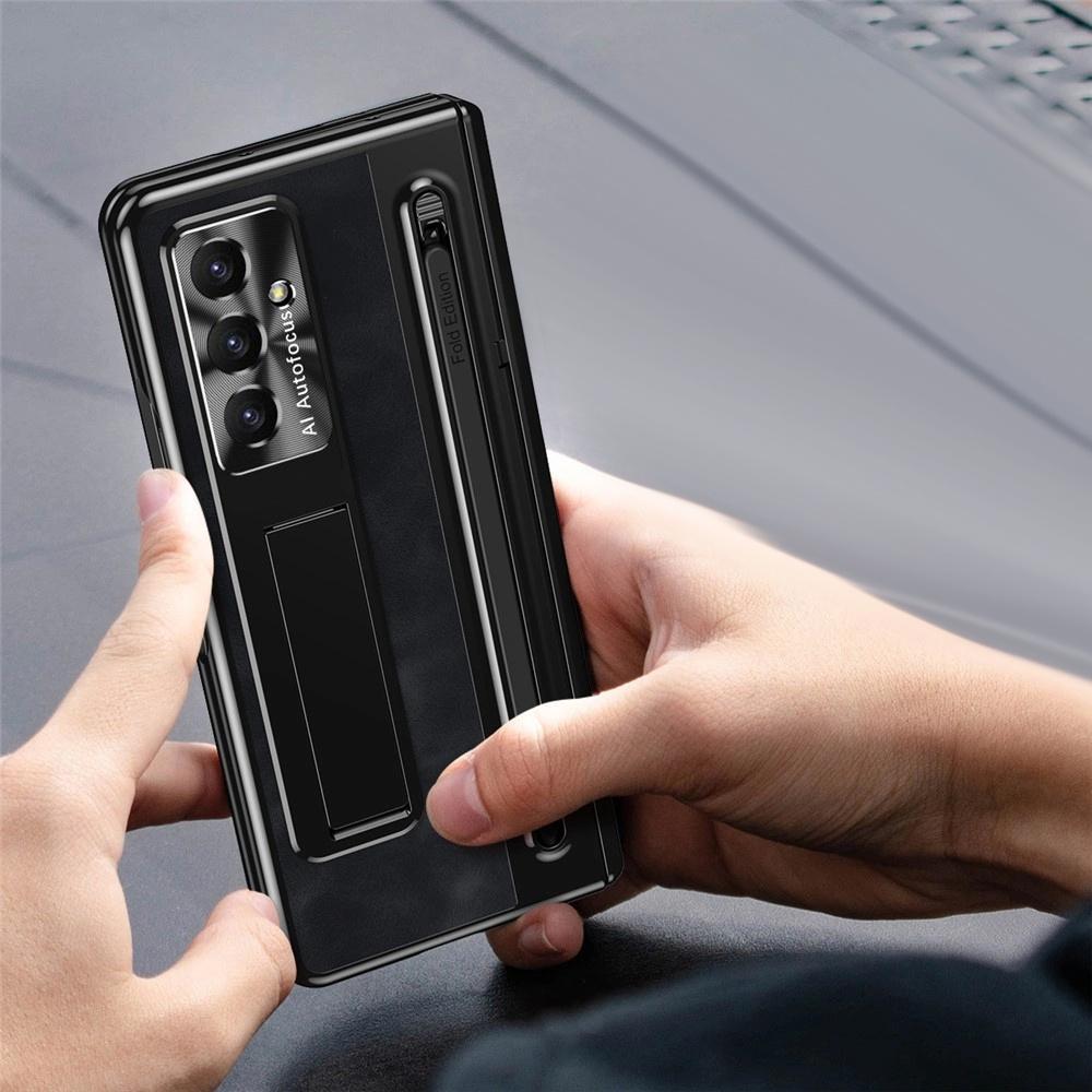 Samsung Galaxy Z Fold 8 Ultra Kickstand Retro Leather Case with Stylus and External Screen Glass, Black