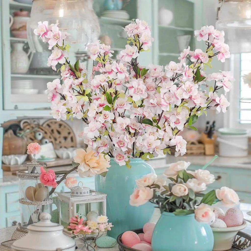 4 Stück Künstliche Kirschblütenzweige Blume für Vasenfüller Langer Stiel Heim Hochzeitsparty Tischdekoration