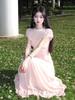 French Gentle Wind Pink Short Sleeve Dress 2026 Giant Good-looking Holiday Style Temperament Waist Long Skirt