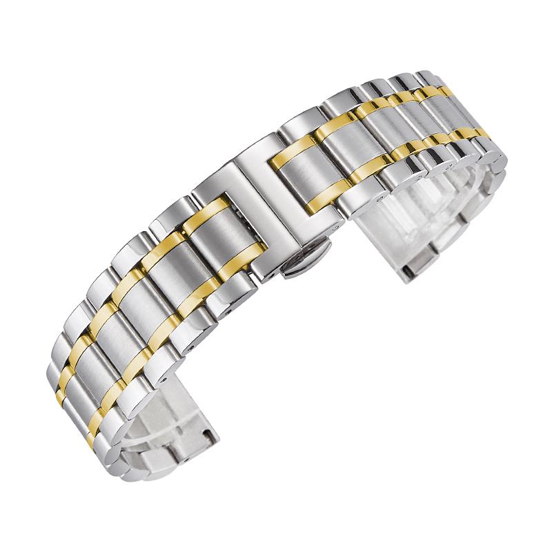 Solid Stainless Steel Watch Strap Universal Watch Chain Butterfly Clasp Watch Bracelet 12 14 13 15 17 18 19 20 22mm