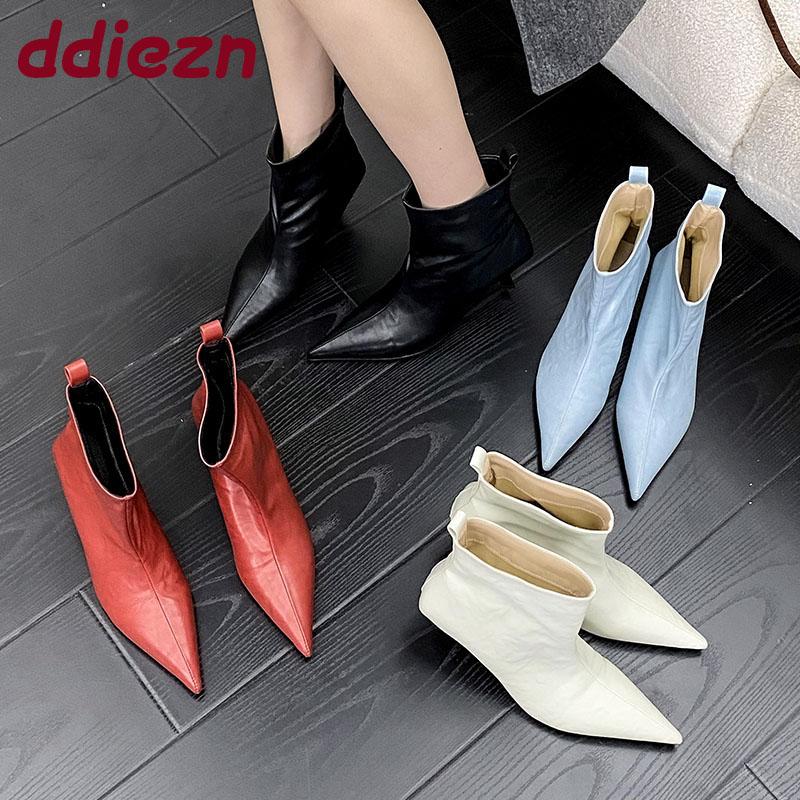 Slip-On Damen Stiefeletten mit Stretch-Ankle, spitze Zehenpartie, Damen Moderne Kurze Stiefel mit Absätzen, Schuhwerk, Damen Pumps Schuhe