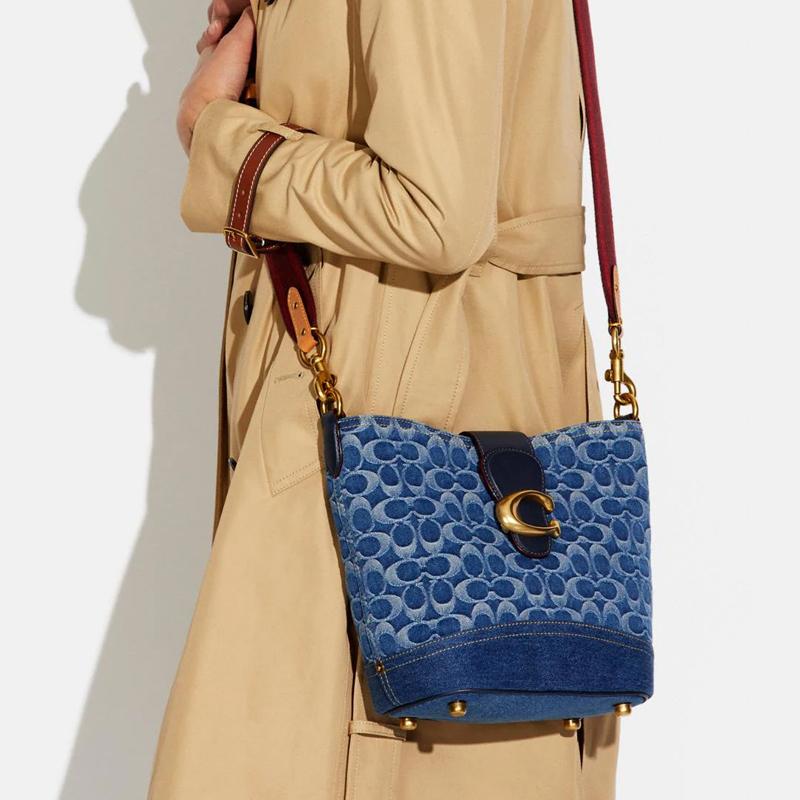 New COACH TALI Denim Bucket Bags Crossbody Bag Shoulder Bag Women's Denim Blue CA107-B4UDF