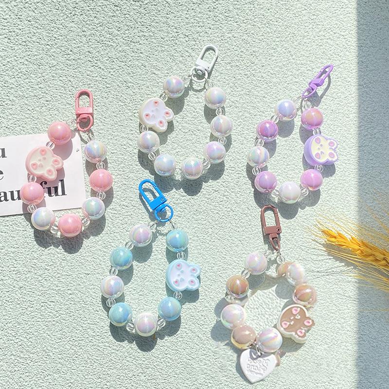 16Mm Niedlicher Hase Perlenkette Auto Schlüsselanhänger Anhänger Kopfhörertasche Kette Zubehör Anti-Verlust Seil