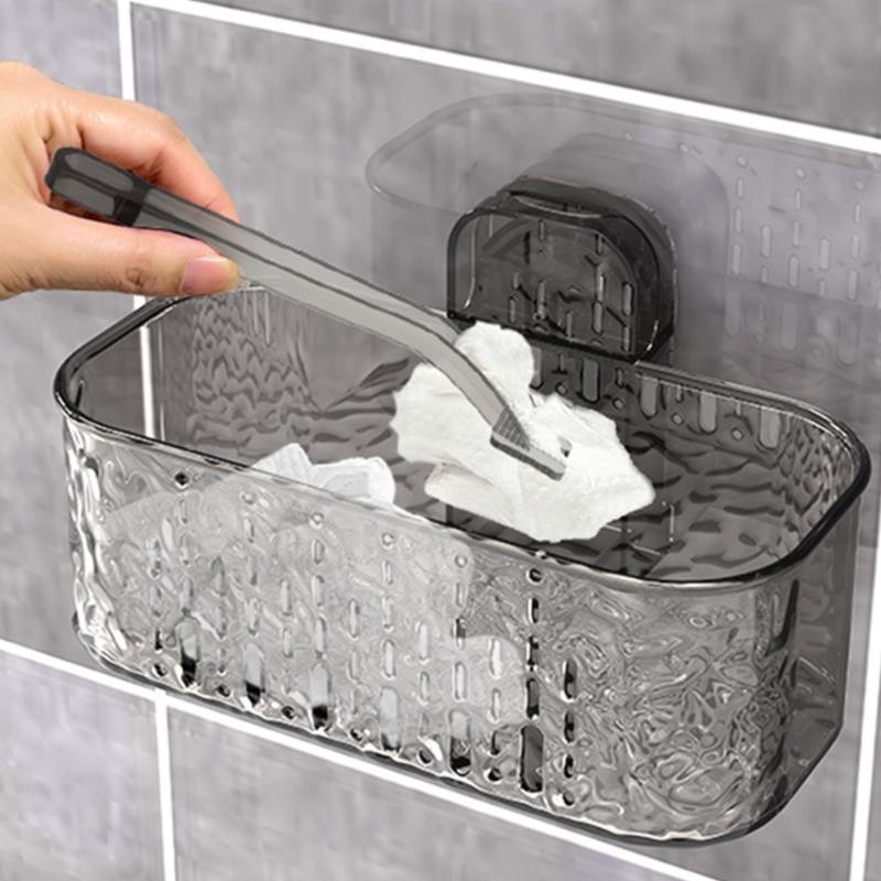 Bathroom Organizers Suction Cup Shelf With Double Layers Ventilated Storage Shelf For Shower Essential And Cosmetics