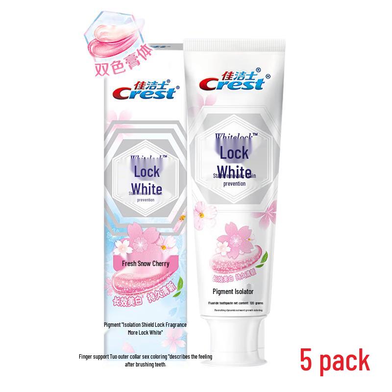 Crest Dual-Color Whitening Toothpaste, Snow Cherry Scent (5-Pack)