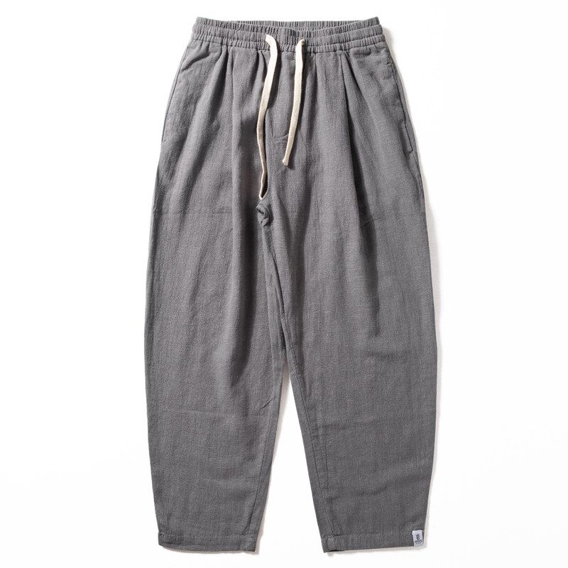 Cotton Linen Pants Men Summer Thin Breathable and Loose Straight-leg Casual Pants Men Plaid Chinese Style Draped Pants