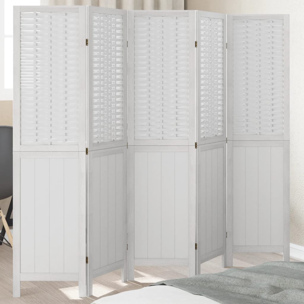 5 Piece Room Divider White Solid Paulownia Wood