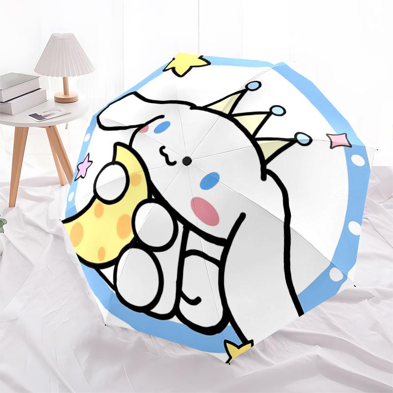 1pc Cute Cartoon Rabbit with Crown and Moon Design Automatic Folding Umbrella - Portable 3-Fold Design, 8-Bone Iron Frame Outdoor Umbrella, Perfect Gi