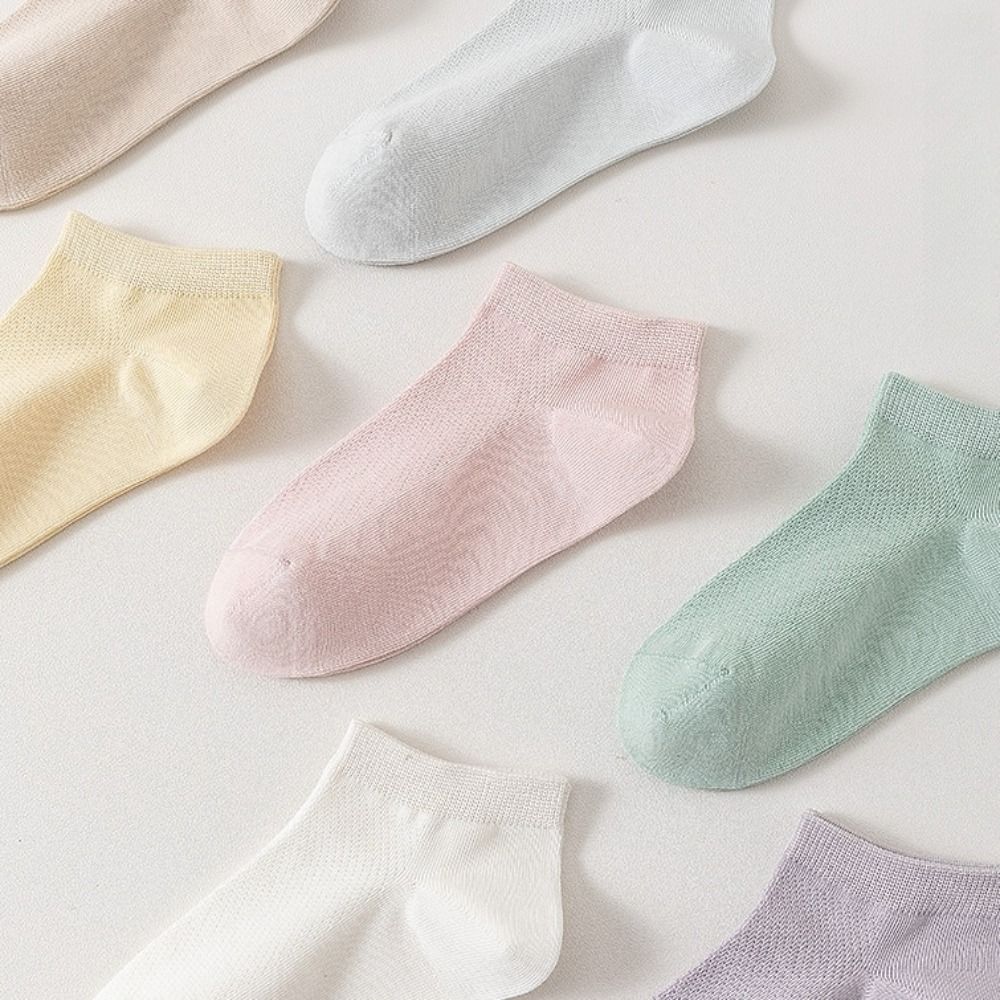 

5Pairs Solid Color Women Boat Socks Anti Slip Ankle Thin Socks Elastic Cotton Mesh Socks Daily 5Pairs D