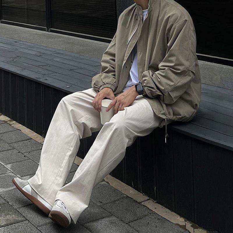 Retro Lässige Jacke Herren Frühling Locker Stehkragen Jacke Koreanischer Stil Trendige Silhouette Jacke