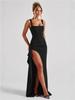 2026 Trendy Black Sexy Women's Bandeau Dress with Waist-Slit