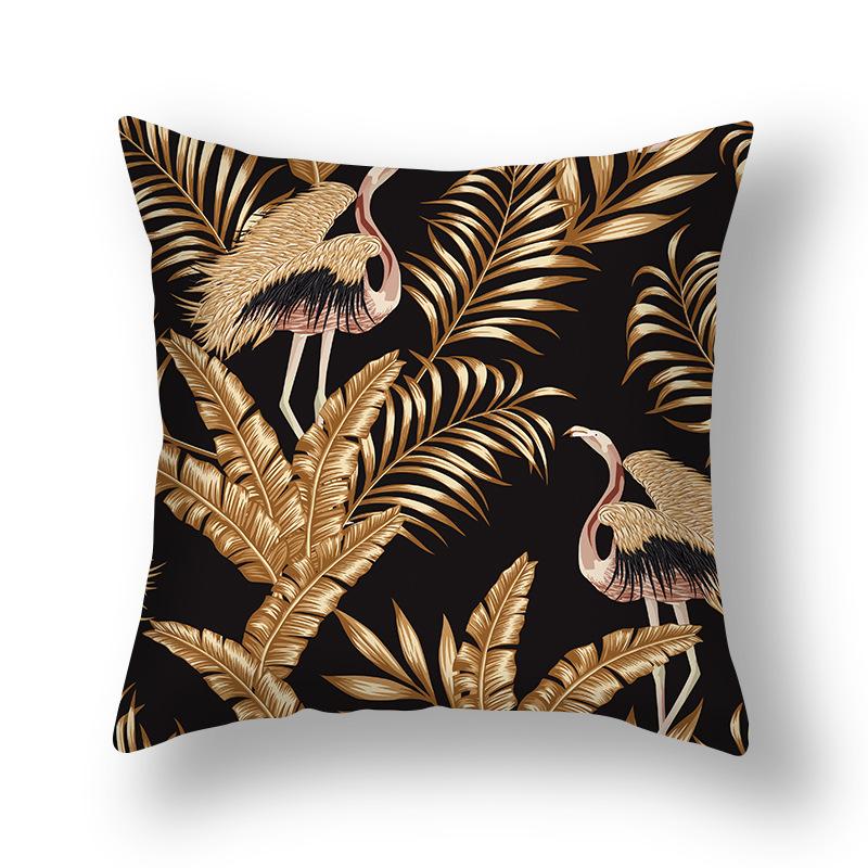 Gold Geometry Plant Watercolor Cushion Cover Short Plush Decorative Sofa Cushions Modern Simple Home Decor Pillowcase