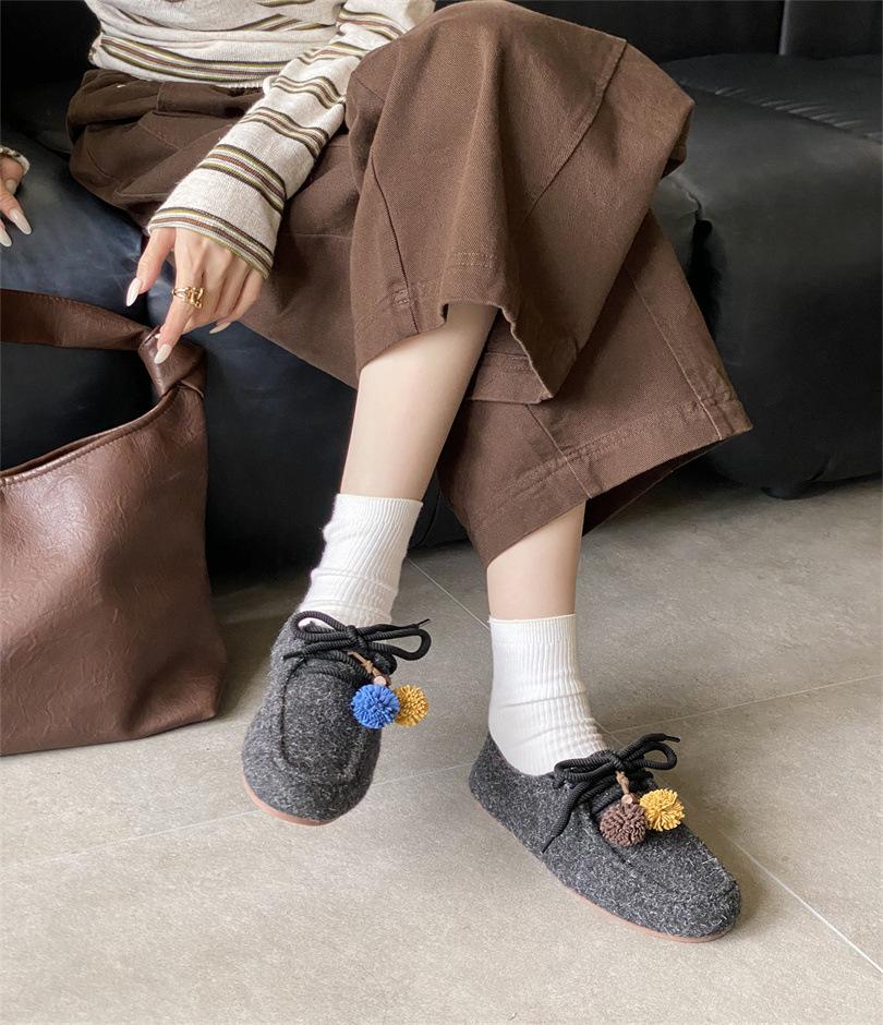 2025 new round toe platform matte flat outer wear commuter soft-soled women's singles shoes wool wool boxen shoes