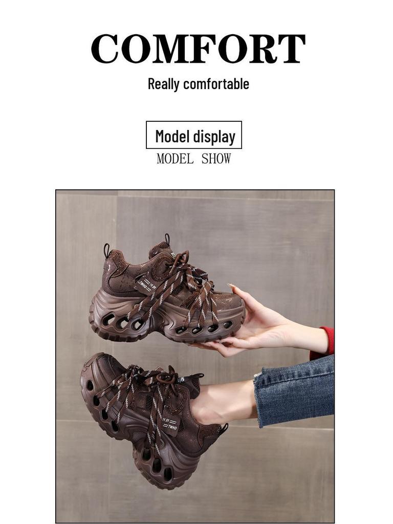 9860-5 Women's Hidden Heel Platform Sneakers, Trendy Dad Style for 2025 Autumn/Winter