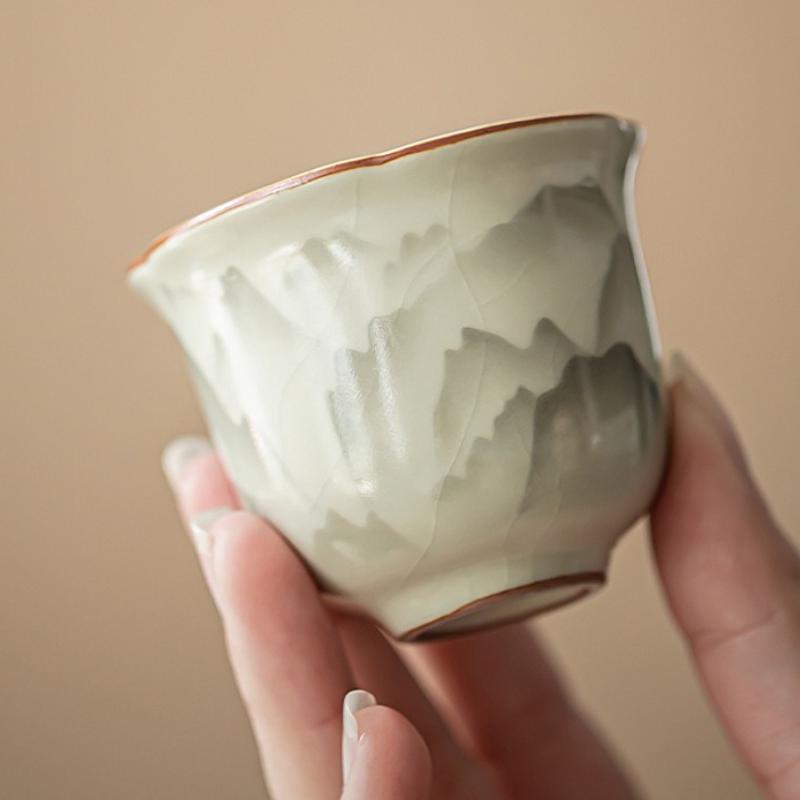 55ml Retro Ru Kiln Flower Mouth Ceramic Tea Cup Small Landscape Single Master Cup Tasting Tea Bowl Mugs Kung Fu Teaset Teaware