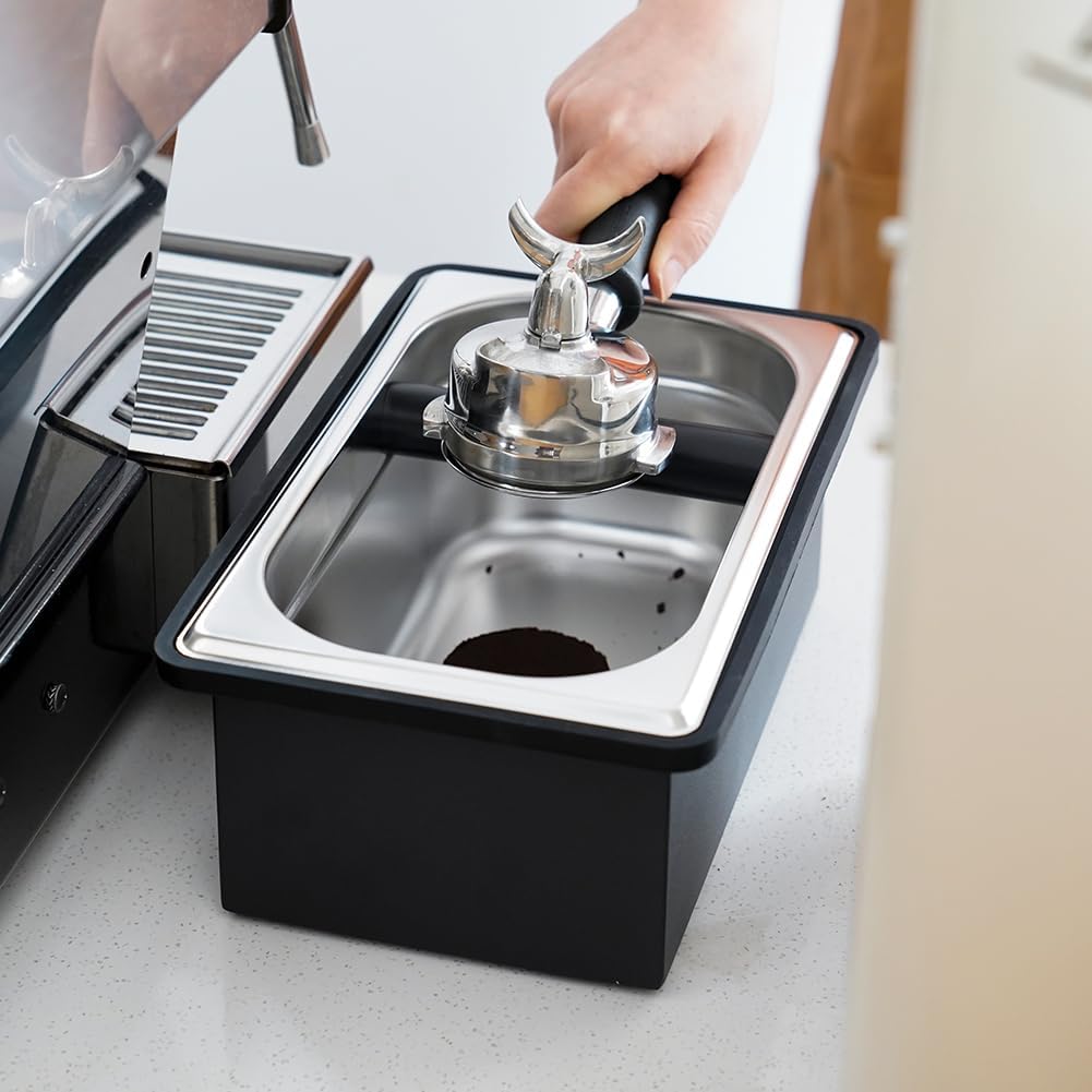 watchget Espresso Coffee Knock Box, Durable Stainless Steel Dump Bin for Coffee Grounds, Removable Non-Slip Base, Coffee Grounds Container for