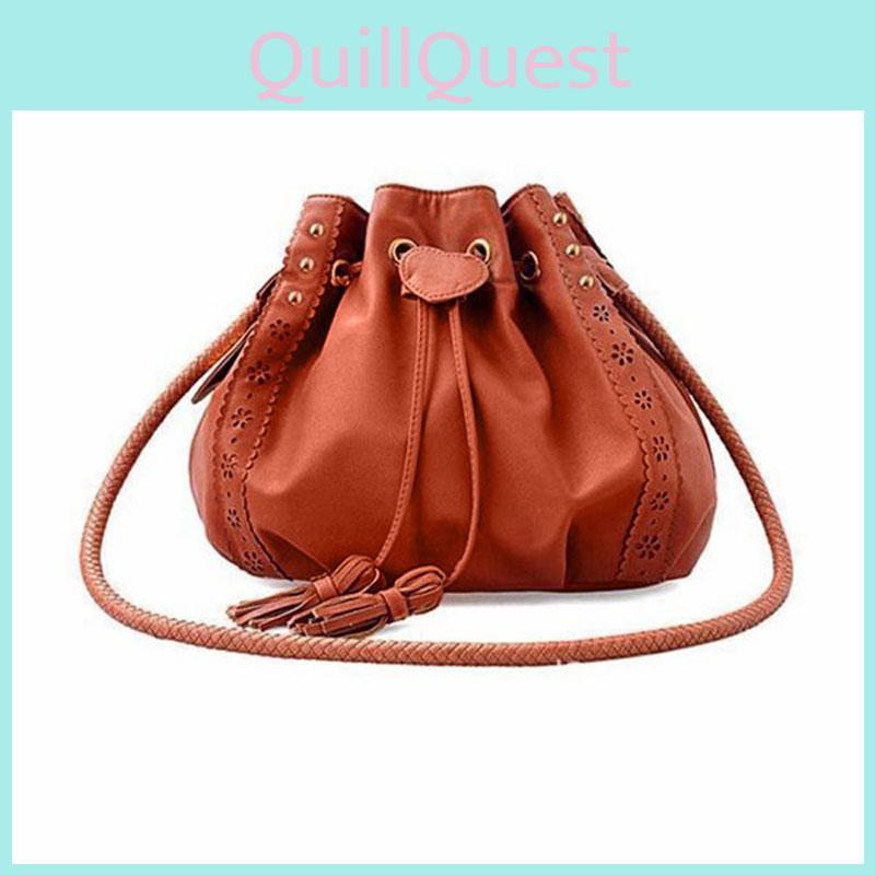 Elegant Women Bucket Shape Tassel Decorated Shoulder Cross Body Bag For Stylish Looks