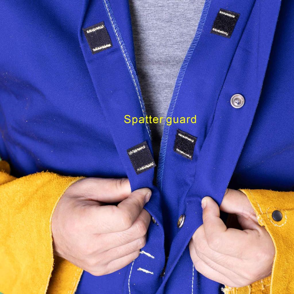 Weldas Leather Sleeve Flame Retardant Cotton Welding Royal Size [YELLOWJACKET] Jacket, 33-3060XL, Blue, XL.
