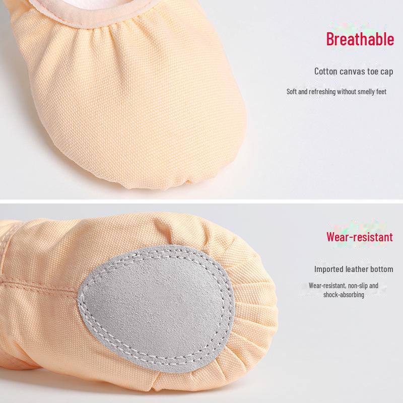 Children's Lace-Free Ballet Dance Shoes - Flesh-Colored, Soft-Soled for Girls & Boys, Suitable for Chinese Dance Training.