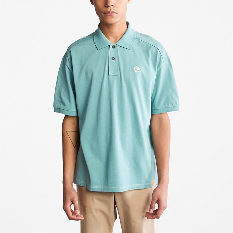 Timberland Solid Color Contrast Stitch Casual Short Sleeve Polo Shirt Men tops Mineral-Blue A2FYZ-G99
