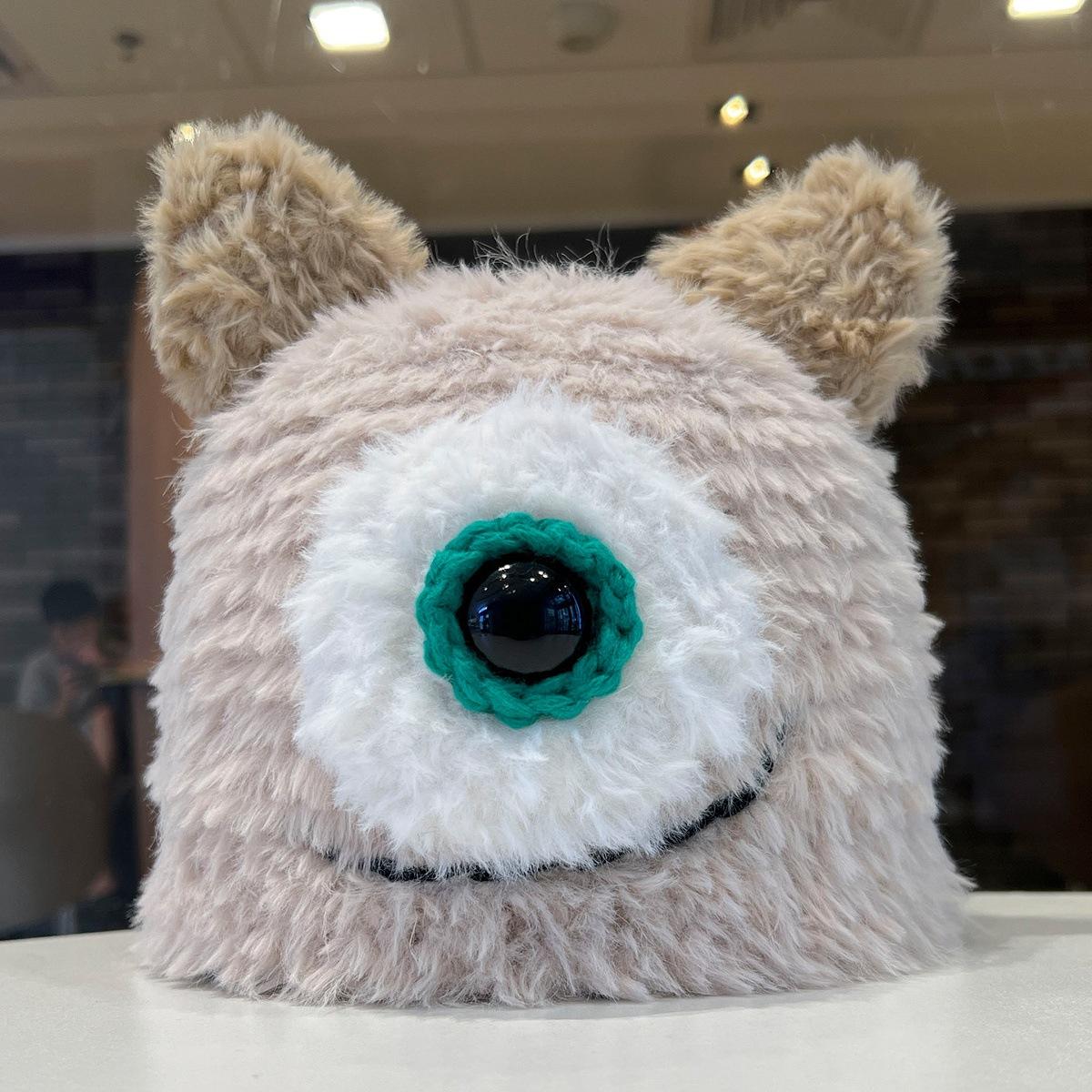 

Милый маленький монстрик большие глаза плюшевая шапка утолщенная и флисовая теплая шапка с защитой ушей шапка-пуловер вязаная шапка для женщин осенью и зимой average size