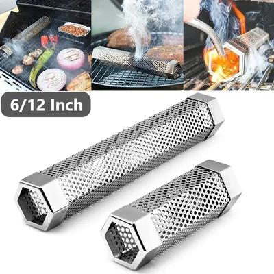6/12 Zoll BBQ Edelstahl Grillrohr Perforiertes Mesh Filter Gadget Barbecue Hexagon Gewürzbox