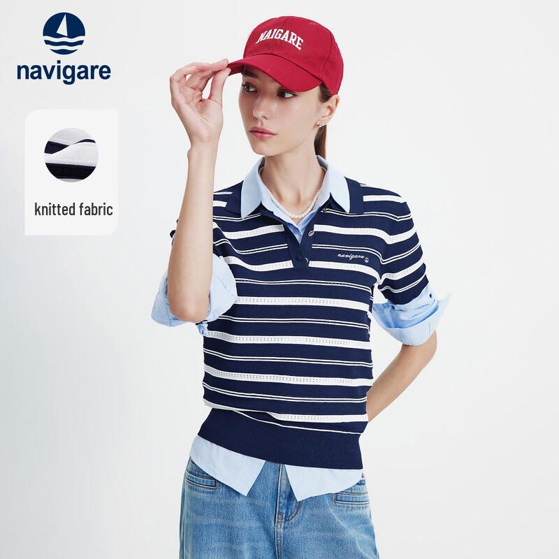 Navigare Women's Striped Knit Polo Shirt with Cutouts