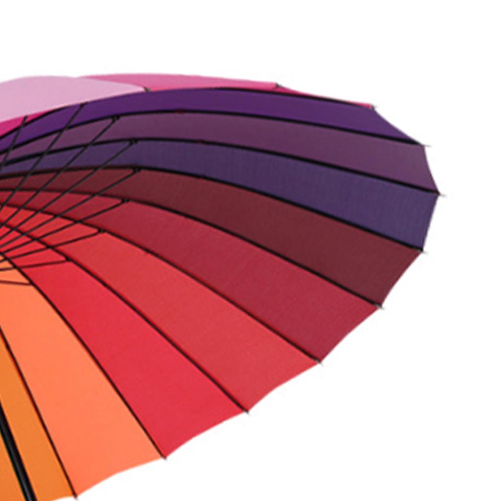 Long Handled Umbrella 24 Rib Large Windproof Reinforced Straight Umbrella for Outdoor Gift Rainbow