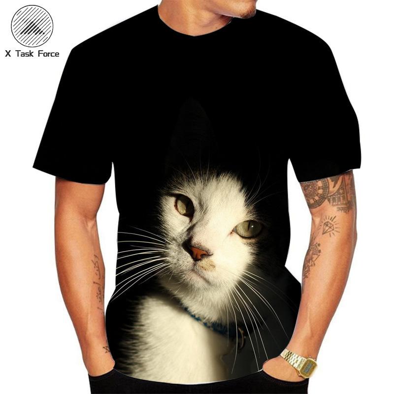 Summer Round Neck 3D Cat Printed Top Fashionable Casual Short Sleeved Men's T-shirts