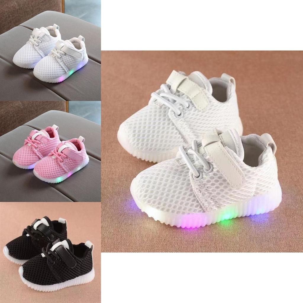 Kids White Led Shoes Soft Mesh Upper Cushioned Footbed Anti-skid Sole