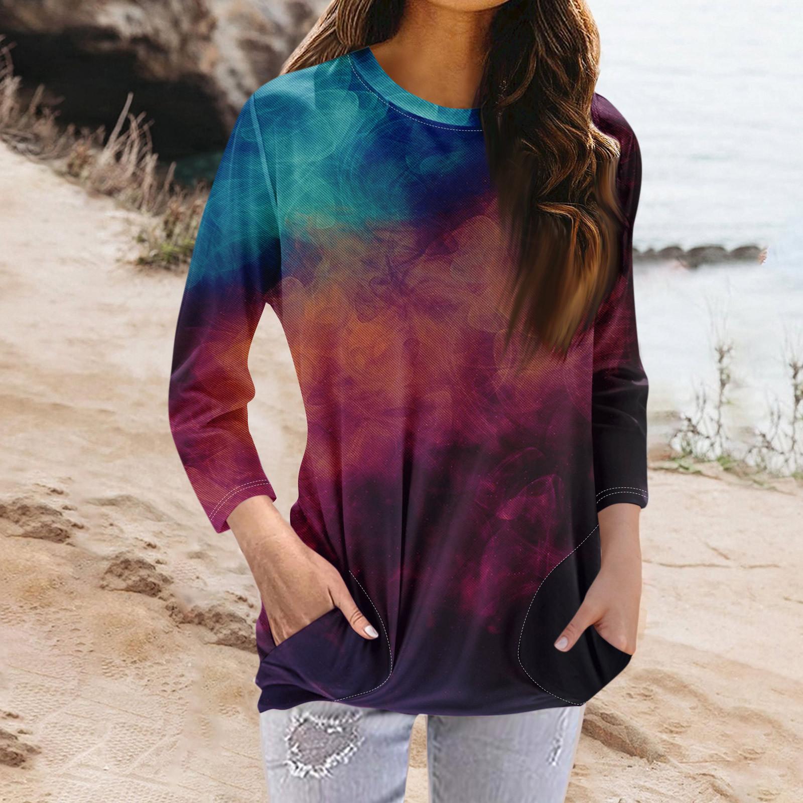 

Женская модная повседневная футболка с карманом и круглым вырезом с рукавами 3/4 и топом S винный