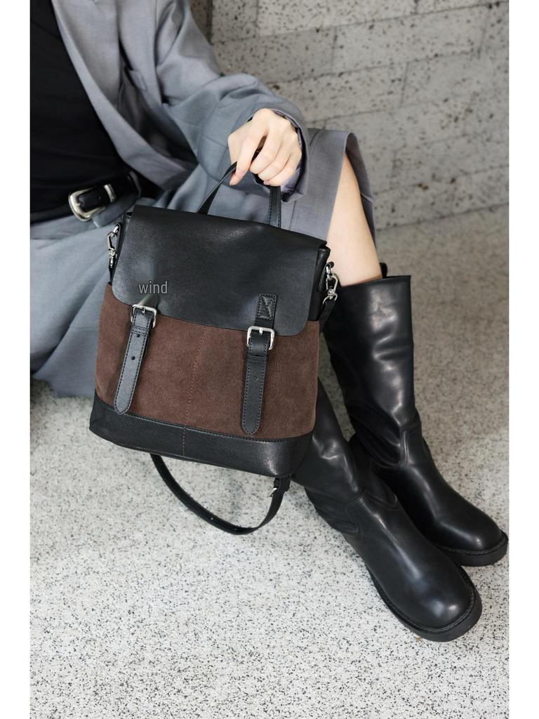 2025 Damen Wildleder Colorblock Großes Fassungsvermögen Retro Rucksack