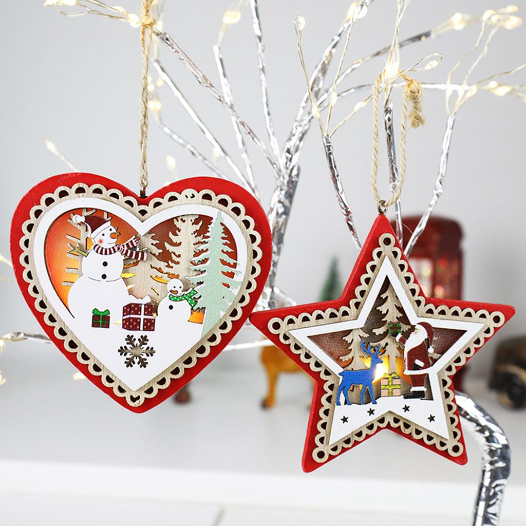 Wood Christmas Led Pendant Glowing Xmas Tree Holiday Farmhouse Decoration