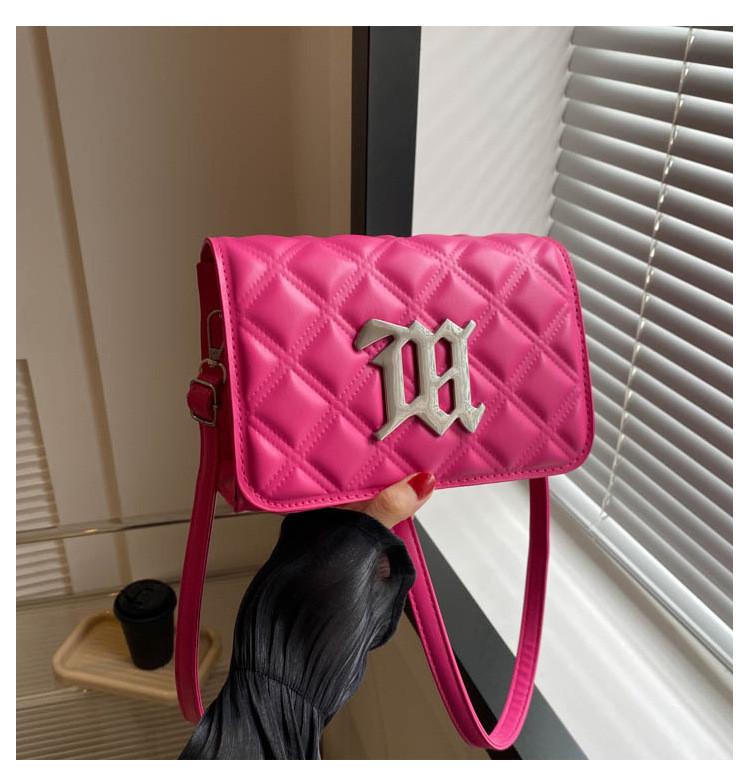 Pu Small Square Crossbody Bag With Silver Letter Decorated Checkered Texture For Daily Casual Women