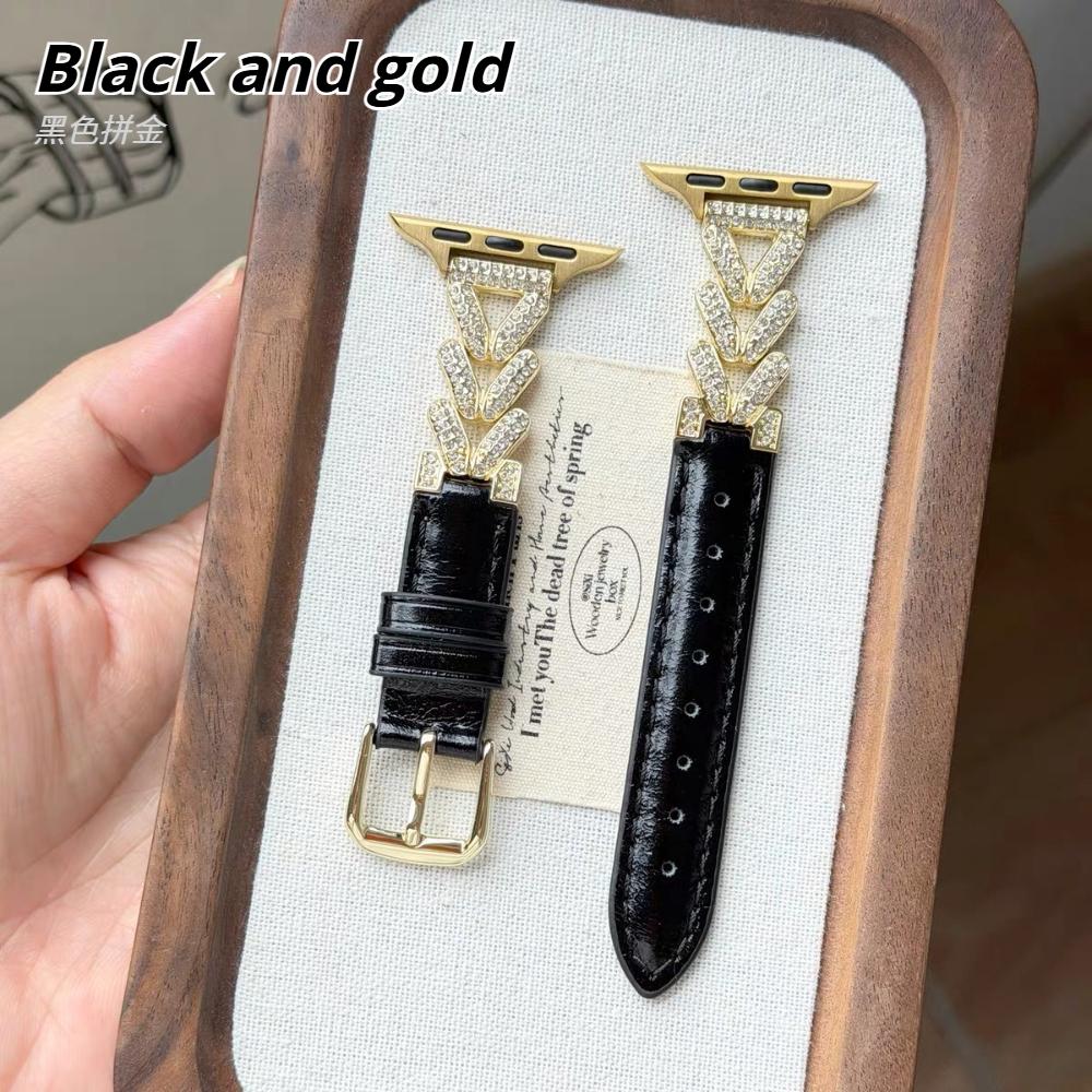 Diamond Leather Watch Straps For Apple Watch Ultra 49mm Metal Bracelet 45 44 41 38 40 42 46mm Women Jewelry Wristband for iWatch S11 10 9 8 SE3 Correa