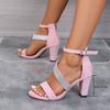 New Fashion High Heel Sandals Women's Rhinestone Velvet Noodle Wide Strip Sandals Rear Zipper Large Size Shoes 35-42