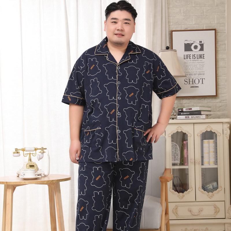 Mei Ji Yun Men's Cotton Lapel Pajama Set - Short Sleeve, Long Pants, Plus Size