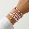 Cute Y2K Strawberry Heart Multilayer Bracelet for Women Girl Pink Polymer Clay Heshi Beads Crystal Chains Set Party Jewelry Gift