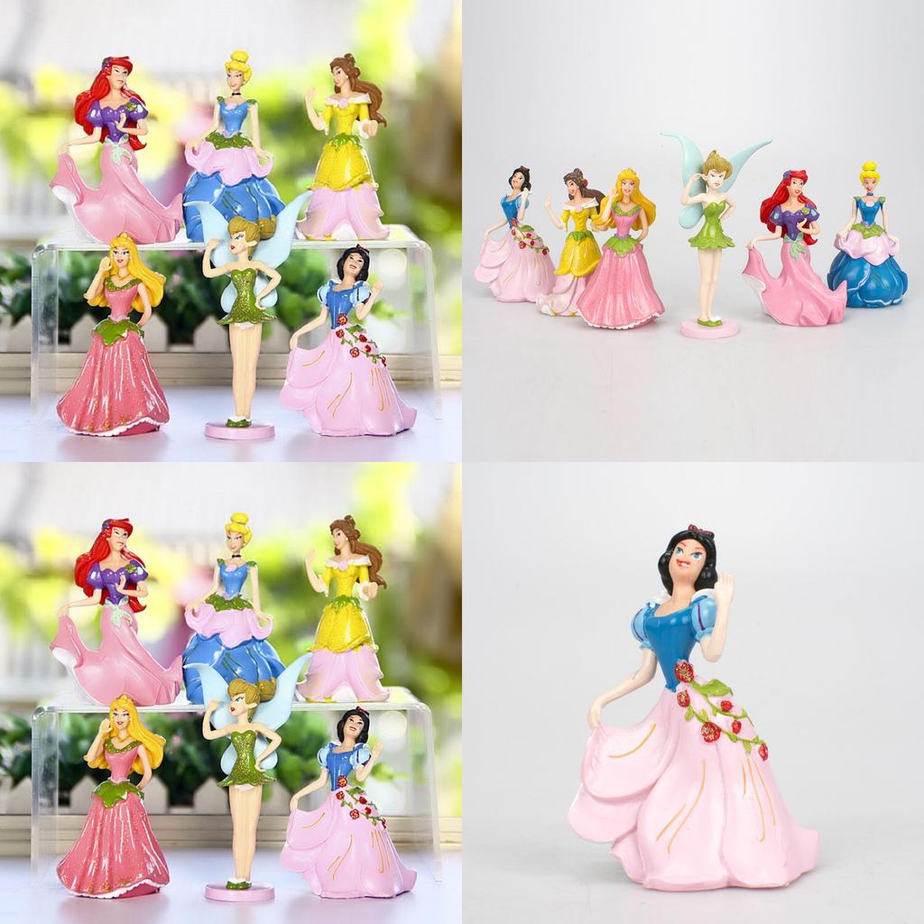6pcs Disney Princess Figures Toy Set With Cinderella Aurora And Belle For Cake Decoration