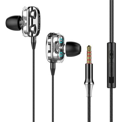 Dual Drivers Wired Headset Quad-core Dynamic Hi-fi Headphones Super Base Line Control With Mic