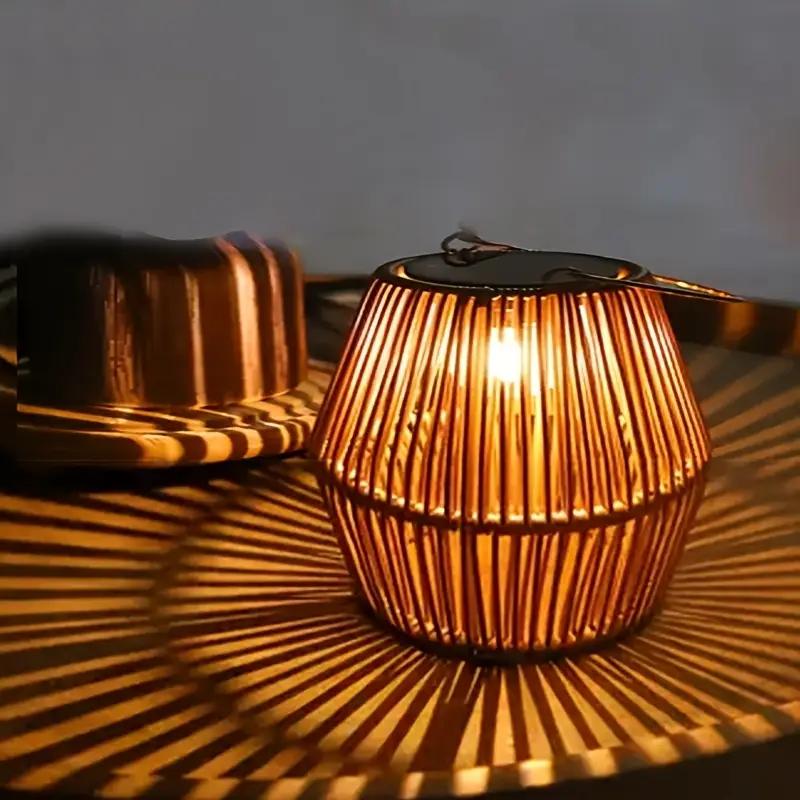 Solar Hand Woven Bamboo and Rattan Pendant Light,for Decorative Lighting In Courtyards Garden,solar Outdoor Garden Pendant Light