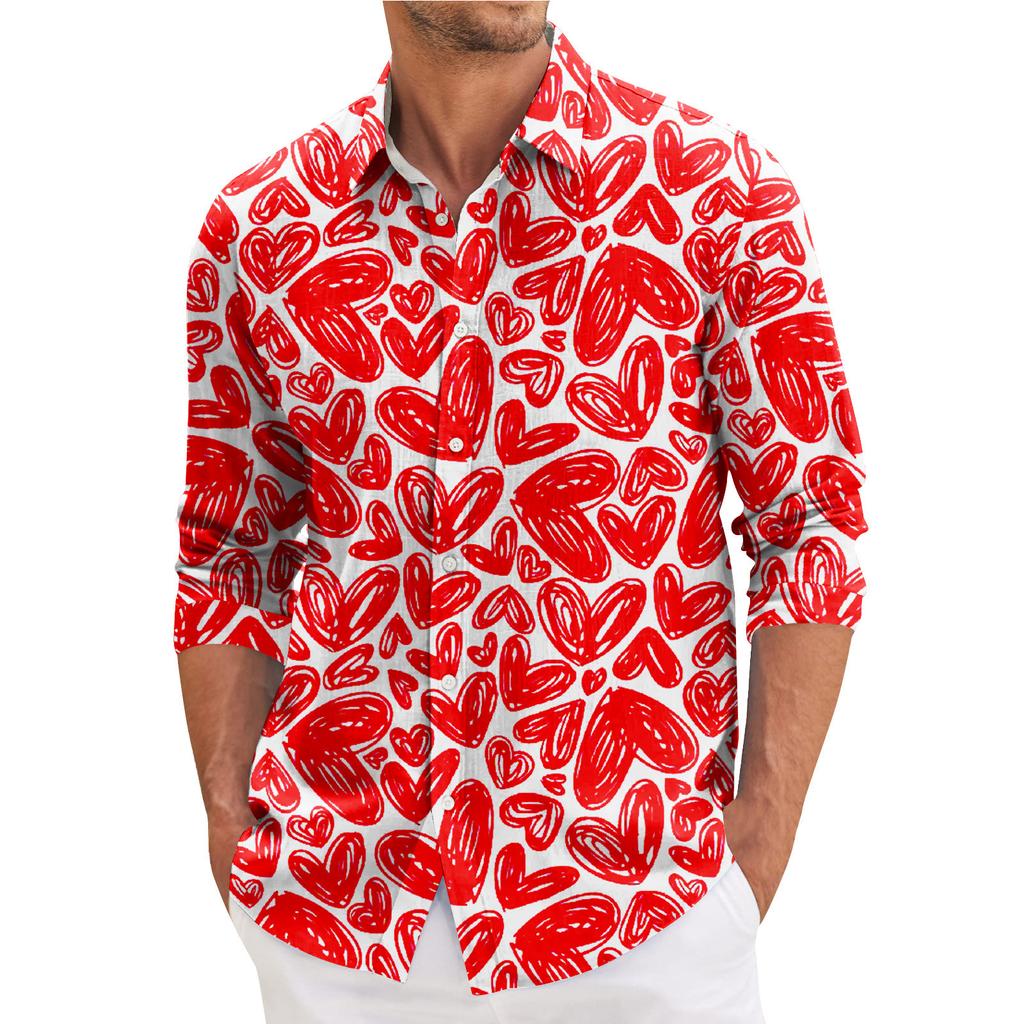 Men's Spring Casual Loose Printed Long Sleeved Shirt Men's Shirt