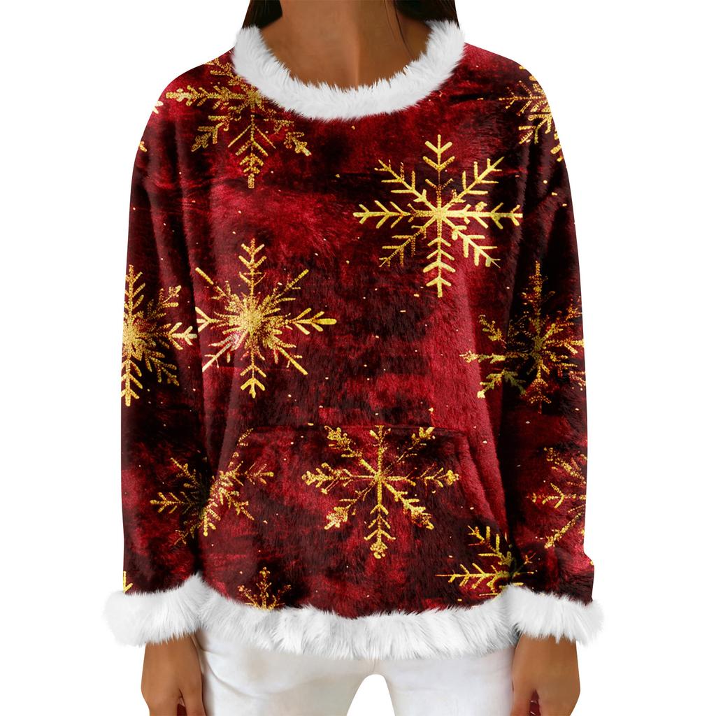 Dam Casual Fleece Sweatshirt Långärmad Rund Hals Casual Bekväm Lös Passform Lättviktig Dam Flanell Sweatshirt