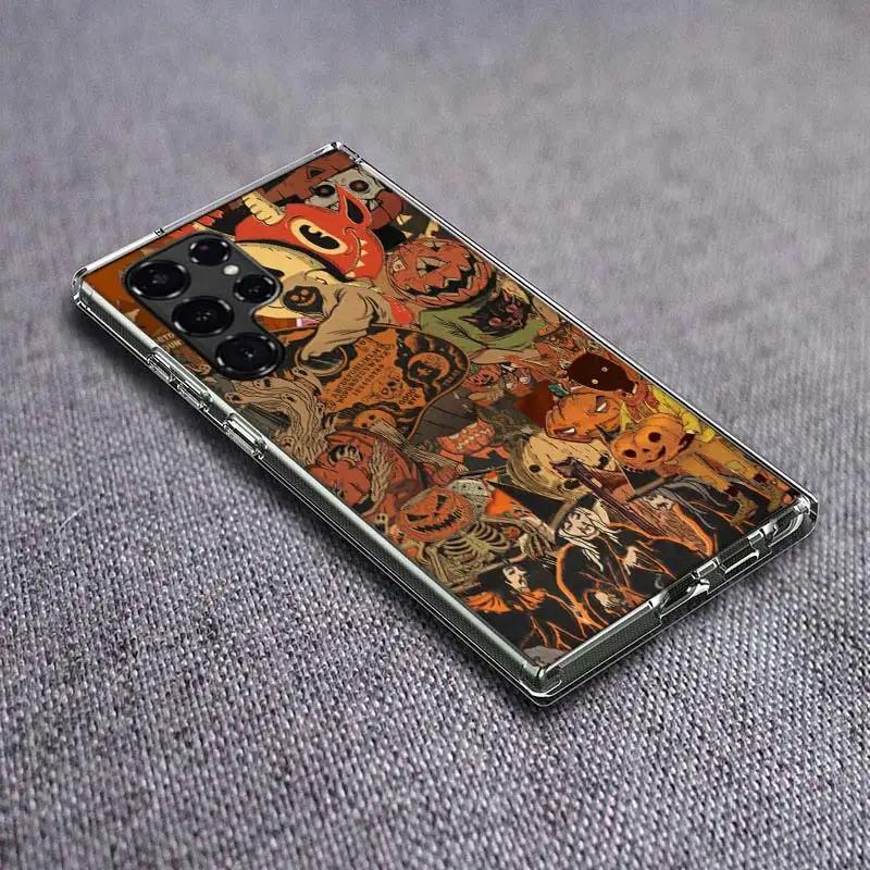 Halloween Fall Art Witch Cat Clear Phone Case for Samsung Galaxy S21 Plus S24 S23 S20 FE S22 S26 Ultra S25 Edge TPU Capa Cases C