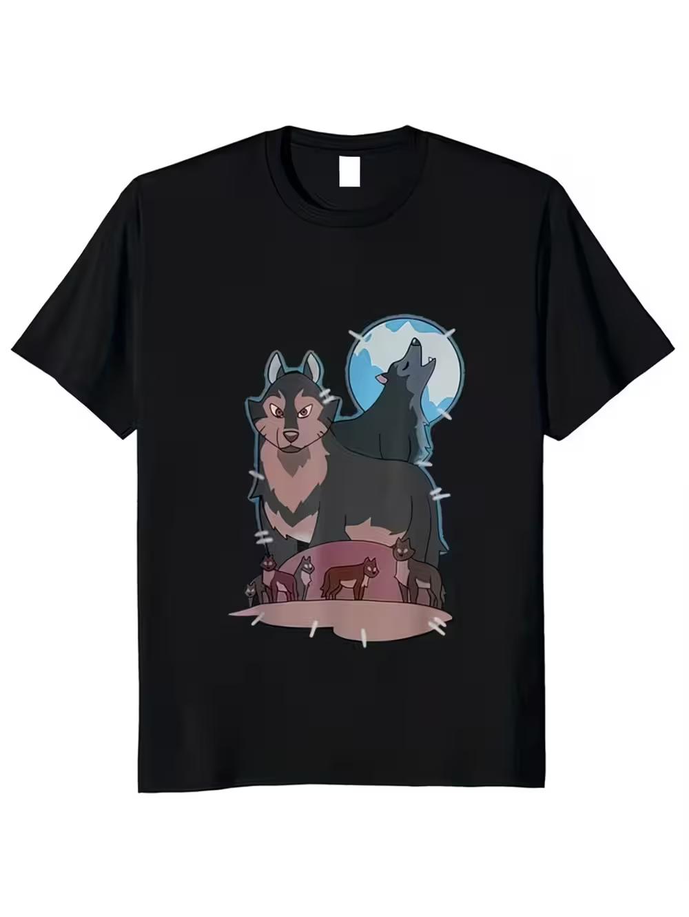 Мужская футболка Hunter Wolf & Owl из аниме-сериала - Оверсайз Харадзюку Уличная футболка с волком S